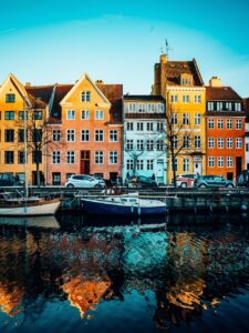 copenhagen, christianshavn, harbour, colourful, houses, nordic, canal, denmark, boats, architecture, travel, nature, europe, reflection, water